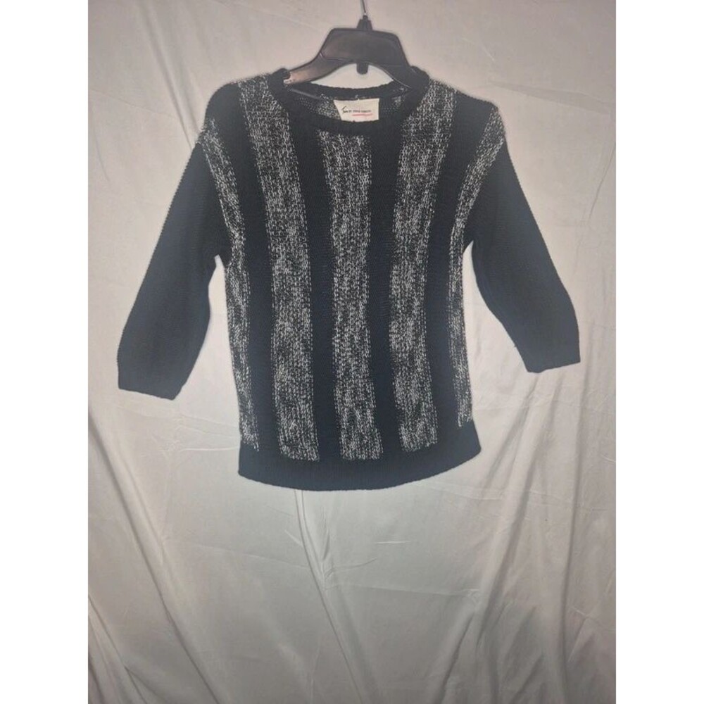 Trixxi by Vince Camuto Black & Metallic Silver Striped Knit Sweater Small